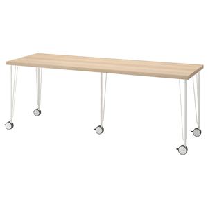 락캅텐+크릴레 이동식책상 공부 작업실 200x60cm 화이트스테인 참나무무늬/화이트