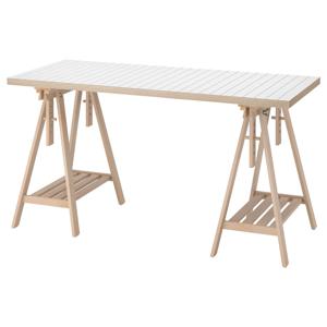 락캅텐+미트바크 각도높이조절 책상 작업실 공부 140x60cm 화이트 앤트러싸이트/자작나무