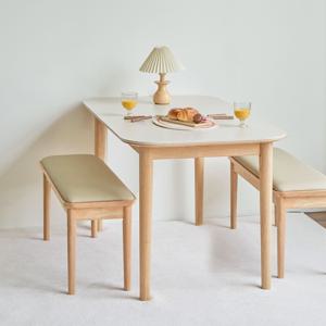 아이비 포세린 세라믹 원목 식탁세트 4인세트 (벤치2)