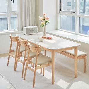 아이비 포세린 세라믹 원목 식탁세트 6인세트 (의자3+벤치1)