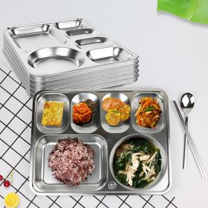 스텐 4찬 식판 10P 가정용 성인 어른 업소용 광공서 단체 급식 식당 퇴식대 식기 급식판