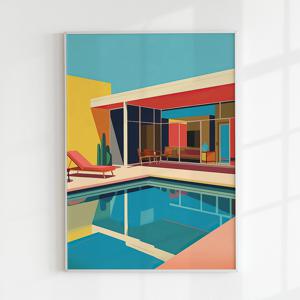 여름 파스텔 바다 일러스트 포스터 그림 인테리어 액자_수영장 파티