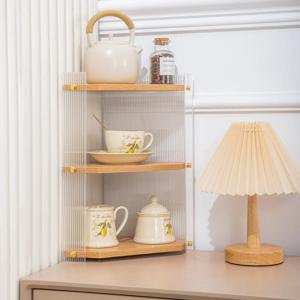 [해외] 투명 아크릴 3단 삼각코너 선반 다용도 보관 수납함