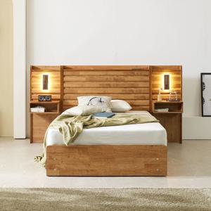 프레리 원목 호텔 침대프레임 슈퍼싱글 SS + 조명 협탁 2EA (매트리스 미포함)