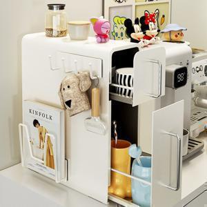 화이트 철제 수납함 2단 슬라이딩 조미료 수납함