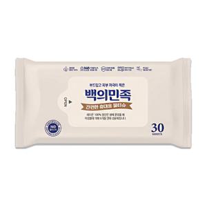 국내제조 백의민족 프리미엄 물티슈 30매 1개 휴대용 물휴지 티슈 안심 성분