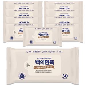 국내제조 백의민족 프리미엄 물티슈 30매 10개 약산성 정제수 깨끗 레이온 친환경