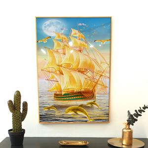 돈 들어오는 커다란 황금배와 점프하는 황금 돌고래 풍수 거실 액자 집들이 개업 선물