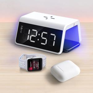 LED 알람탁상시계  무드등 스마트폰 고속무선 충전기 UV 살균기능포함