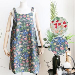 플라워가든 숄더 셔링 코튼 원피스 앞치마 (2컬러)