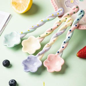 [해외] 북유럽 플라워 도자기 숟가락 티 스푼 요거트 시리얼 숟가락 4P세트