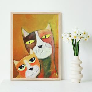 고양이 초상화 2, 캣카페 반려동물 그림 행복한 야옹이 아트 포스터