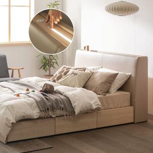 헤이즐 LED 3단 통서랍 가죽 헤드 호텔 수납 침대프레임 SS/Q (매트리스 선택)