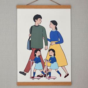A3 손잡고(딸쌍둥이) 가족그림 인테리어그림 출산선물