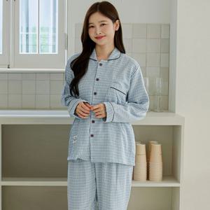 여성파자마세트 체크무늬 면폴리 긴팔 여자잠옷 홈웨어 친구생일선물 원마일웨어