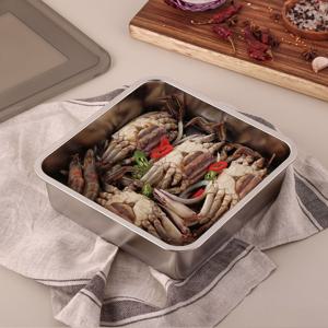 러반 스테인레스 304 스퀘어 밧드 대 24cm  3P세트(본체+와이어랙+뚜껑)