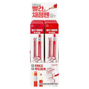 조선문방구 빨간 채점펜 세트 노크식 빨강 색연필 2.6mm