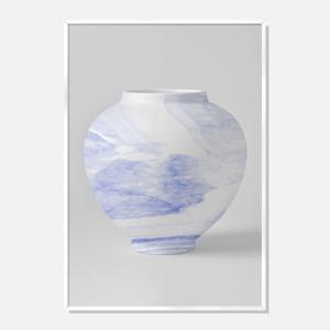 무광 달항아리 그림 액자 풍수 인테리어 포스터 / 22 마블 청색 / MMJ001-MBBL