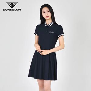 골피아 SS 여자 골프웨어 카라 반팔 플레어 원피스