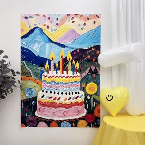 컬러풀 유화 케이크 패브릭 포스터 C타입 150cm 생일포스터 현수막 축하