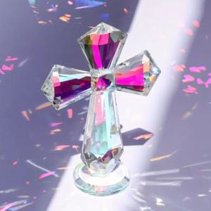 오로라 크리스탈 십자가 장식품