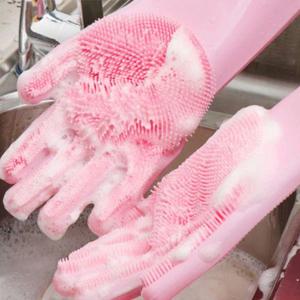 실리콘 솔 돌기 수세미 고무장갑 pink