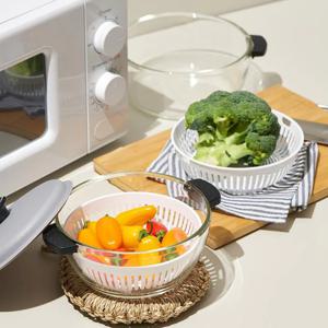 내열유리 실리콘 뚜껑 채반 냄비 전자레인지 라면용기 계란찜 용기 찜기 1L