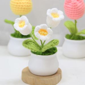 손뜨개질 꽃화분 (차량용 미니 꽃화분) 도라지 꽃