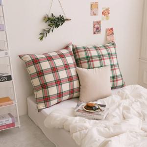 홀리 기모 체크 대형 등쿠션 커버 65x65cm