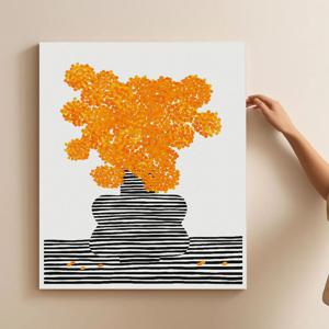 꽃 달항아리 추상 플라워 일러스트 인테리어 그림액자 / 08.마리골드오렌지