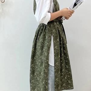 옆뒤트임 플라워패턴 원피스형 예쁜 앞치마