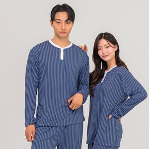 남녀공용 커플잠옷 피치기모 핀스트라이프 라운드 잠옷 세트 2color 3size