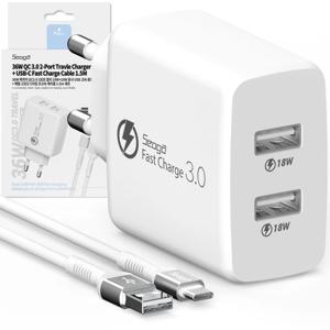 36W 퀵차지 QC3.0 2포트 멀티 고속충전기+고강도 C타입 케이블 1.5m