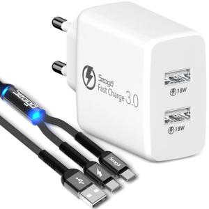 36W 퀵차지 QC3.0 2포트 멀티 고속충전기+C타입 2in1 멀티케이블 1.2m