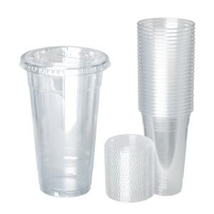 PET 투명컵 590ml 평뚜껑세트 25개, 일회용 플라스틱컵
