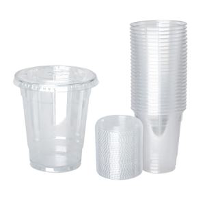 PET 투명컵 410ml 평뚜껑세트 25개, 일회용 플라스틱컵