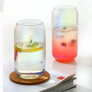 레인보우 무지개 내열 유리 비어캔 홈카페 파티 물 음료 맥주 샴페인 요거트 350ml