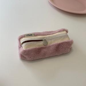 라운드 펜슬케이스/필통 _ Fur powder pink