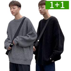 1+1 남성 봄 긴팔 라운드 루즈핏 니트 2XL