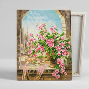 보석십자수 명화 풍경 분홍 장미 화병 40x50