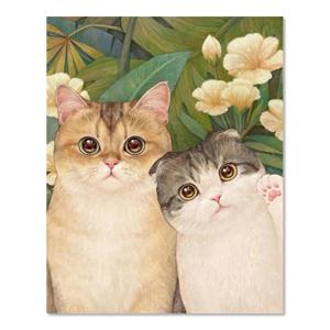 보석십자수 캔버스 액자형 동물 귀여운 고양이 커플 40x50