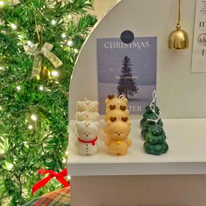 3구 루돌프곰+눈사람곰+머랭트리 미니 캔들 세트 크리스마스 캔들 향초 선물 연말 답례품