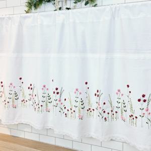 워싱광목 바란스커튼 주방창문커튼 가리개 들꽃자수 W125cmxH700cm