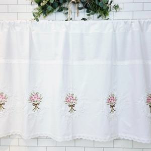 워싱광목 바란스커튼 주방창문커튼 가리개 꽃다발자수 W125cmxH700cm