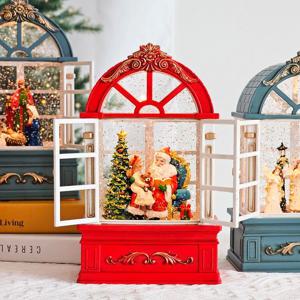 빈티지 창문 크리스마스 워터볼 오르골 4종 장식 소품 오브제 꾸미기 - 산타