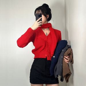여성 초커 머플러 니트 가디건 세트 SET 스카프 목도리 티 루즈핏 브이넥 V넥 카디건
