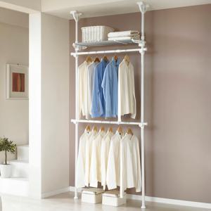 이지온 튼튼한 미니 원룸 행거 EO203W 폭조절 선반 2단 시스템 조립식 철제 행거