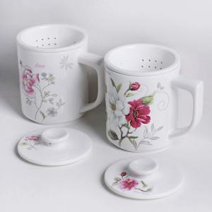 레트로 본 차이나 핸들뚜껑 도자기 필터머그 450ml