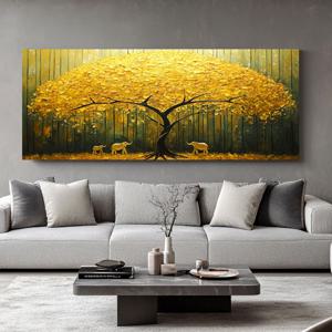 황금나무 코끼리 와이드 그림 캔버스액자 풍수 풍요 생명력 지혜 힘 거실 대형 인테리어 액자