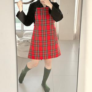 VIBE 118. 레드 타탄 체크 크리스마스 원피스 앞치마